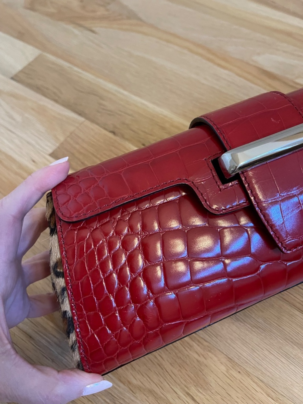 Adrienne Vittadini Deep Red & Animal Print Clutch / Wristlet Bag, Never Used - Picture 11 of 16